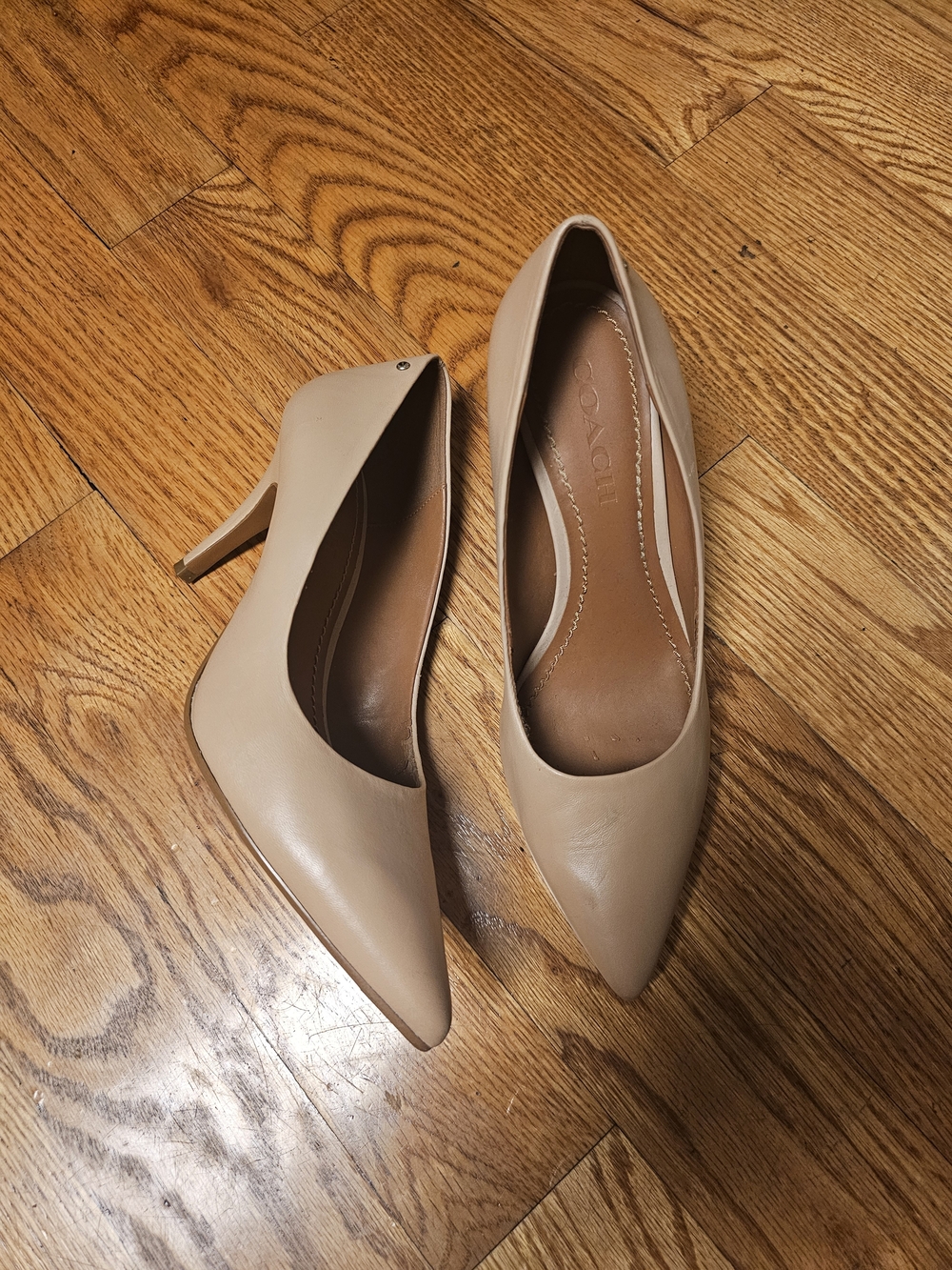 Coach Women's Nude Leather Pointed-Toe Pumps